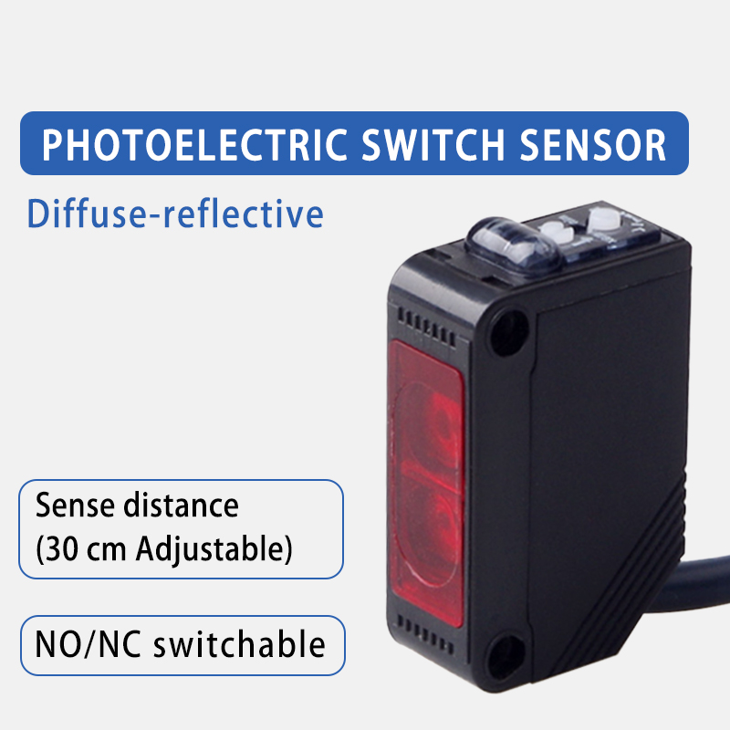 BXUAN E3Z sensor de interruptor fotoeléctrico de reflexión difusa infrarroja NPN PNP NO + NC Sn: sensor óptico de reflexión de lente de 10cm-30cm