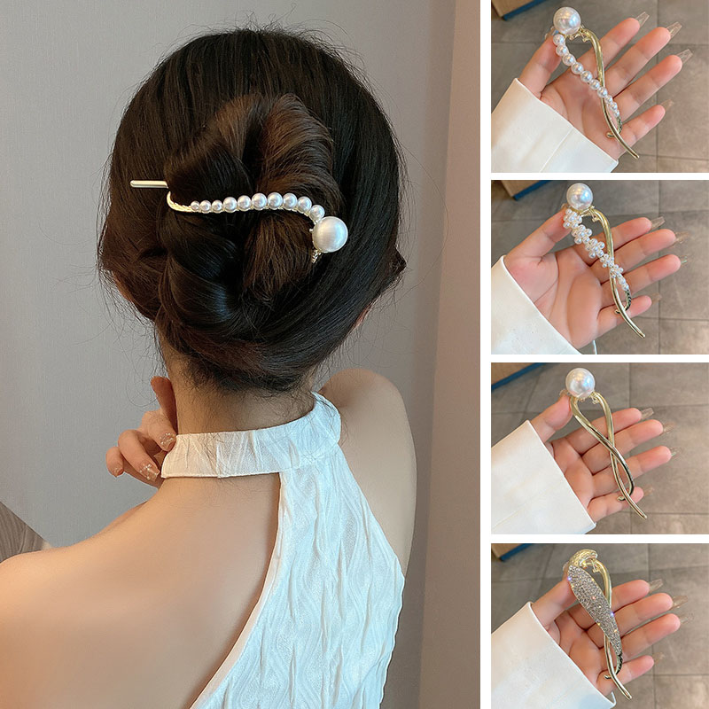 Pinza para el pelo con perlas dulces para mujer y niña, pasador de horquilla de estilo minimalista elegante, accesorios para el cabello con cola de caballo