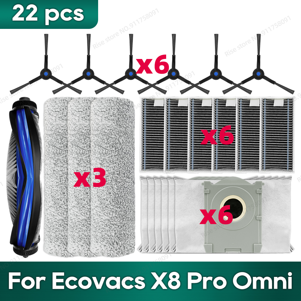 Ecovacs X 8 Pro OmniアクセサリーのメインサイドブラシHepaフィルターラグダストバッグ交換部品に対応しています。