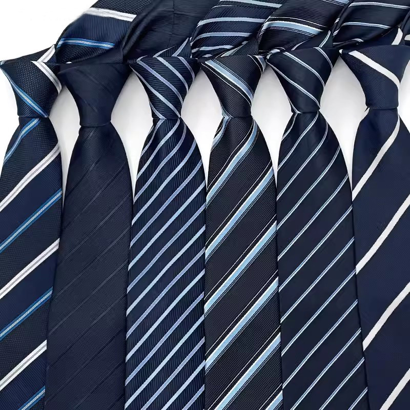 Novo 8cm gravata para homem gravata de luxo listrado listras azul marinho negócios pescoço gravata terno cravat festa de casamento gravata presente dos homens
