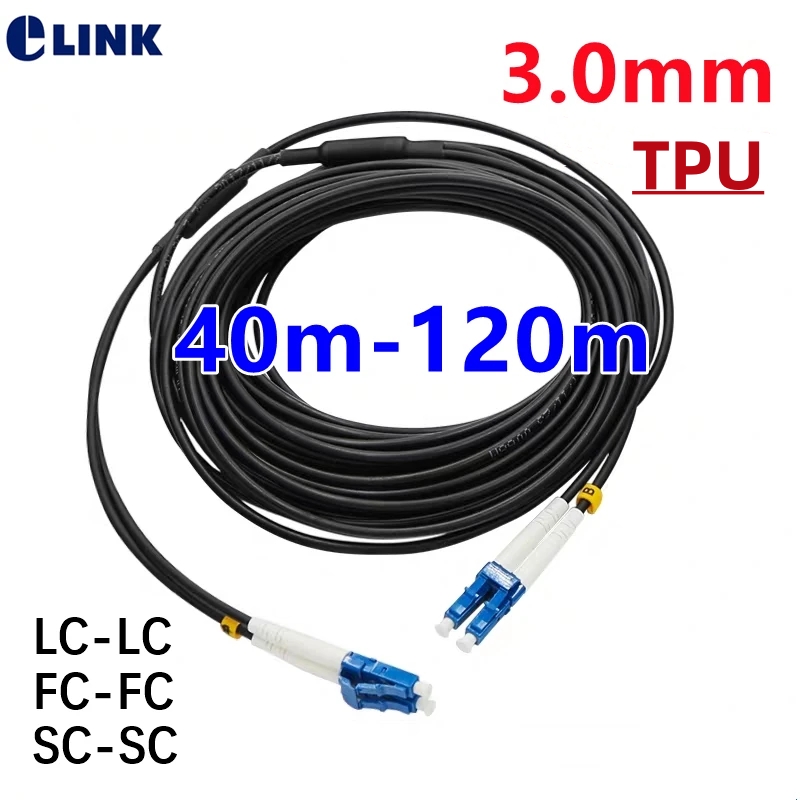 TPU gepanzerter Jumper 2 Kerne Glasfaser-Patchkabel 3mm 40m 50m 60m 70m 80m 120m m wasserdicht lc fc sc st apc Single mode Outdoor