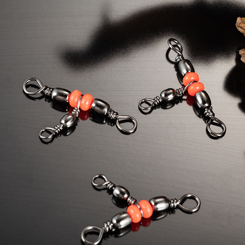 10 stücke Angeln Stecker Drei Weg Barrel Wirbel Snap Ring Mit Perlen Für Angelhaken Locken Linie Angeln Zubehör