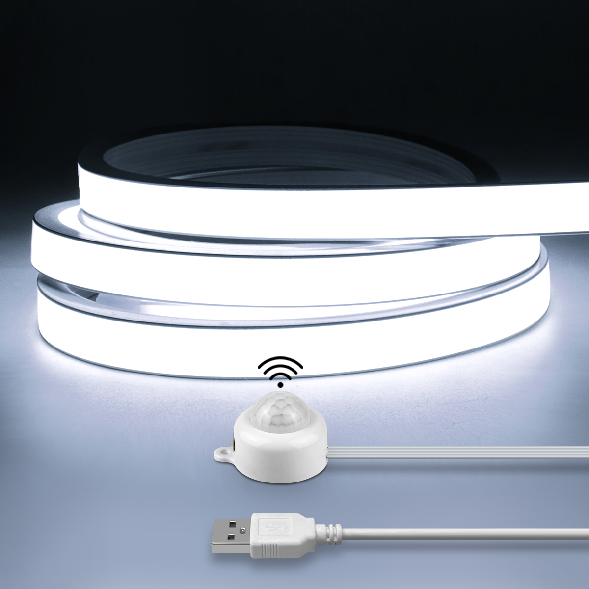 Capteur de mouvement PIR sans fil COB LED bande néons USB 5V ruban néon Silicone étanche armoires de cuisine lit placard lampes de nuit