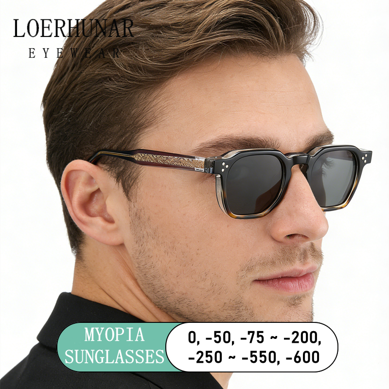 Nouvelles Lunettes de Soleil Myopie Carrées TR à Monture Épaisse, Style Rétro Unisexe Anti-UV400, avec Dioptrie de 0 à -6.0