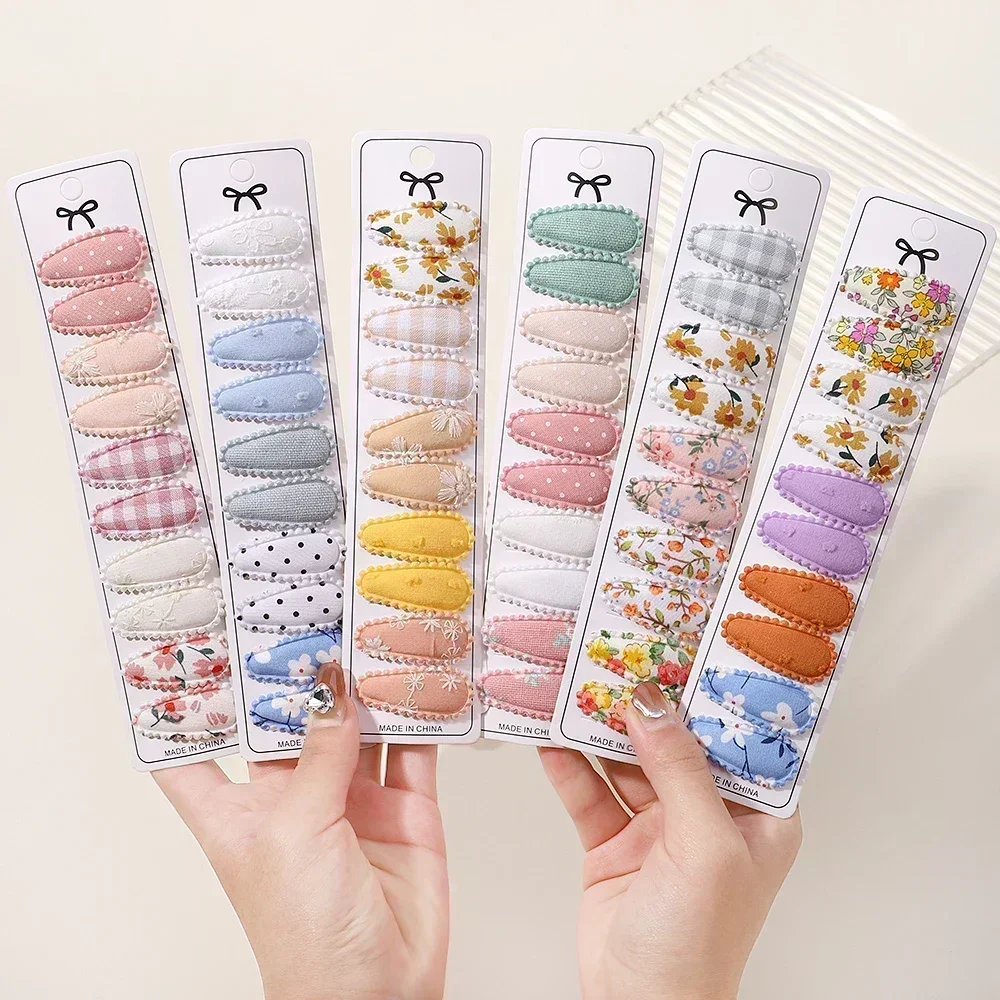 Horquilla para el pelo con estampado de algodón para niña, Mini horquillas BB a cuadros de tela, accesorios para el cabello de bebé, regalo de Año Nuevo, 10/20 piezas