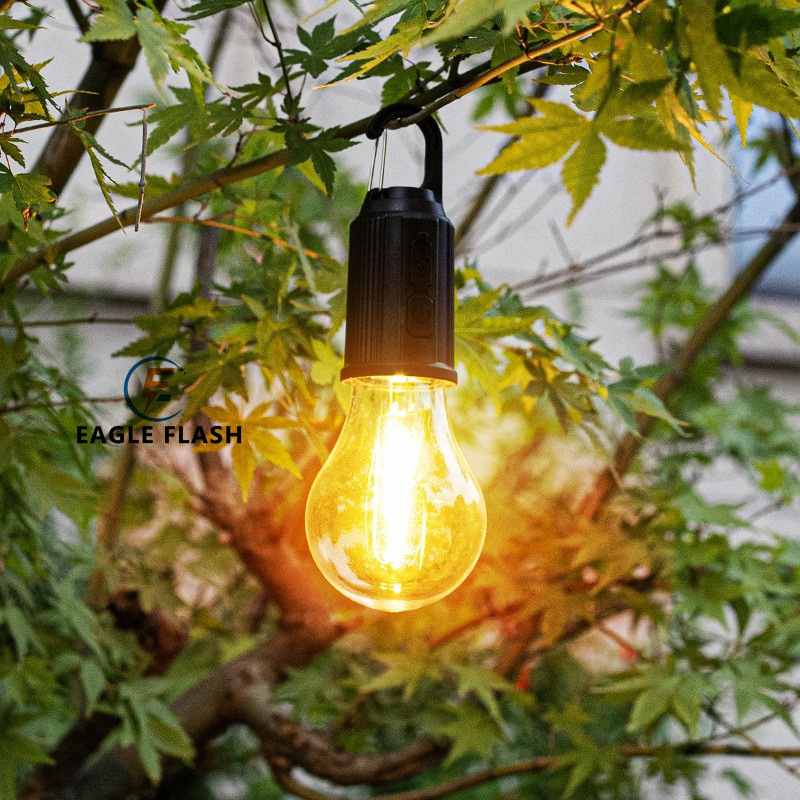 Nouvelle lampe de camping à charge solaire, lampe d'ambiance, lampe à filament de tungstène portable multifonctionnelle, camping rétro en plein air
