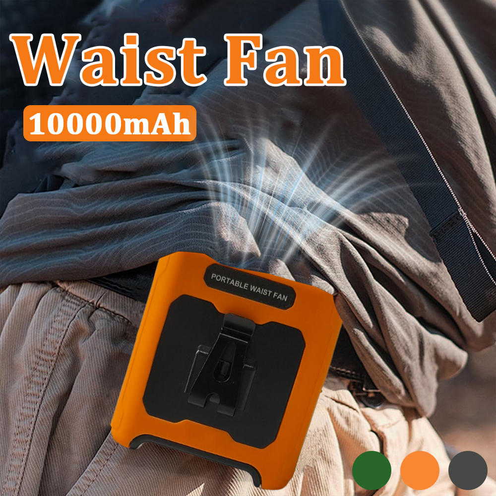 Ventilador de cintura 10000mAh com power bank, 5 velocidades, ventilador portátil, mãos livres, recarregável, display de nível de bateria, ventilador com carregamento USB