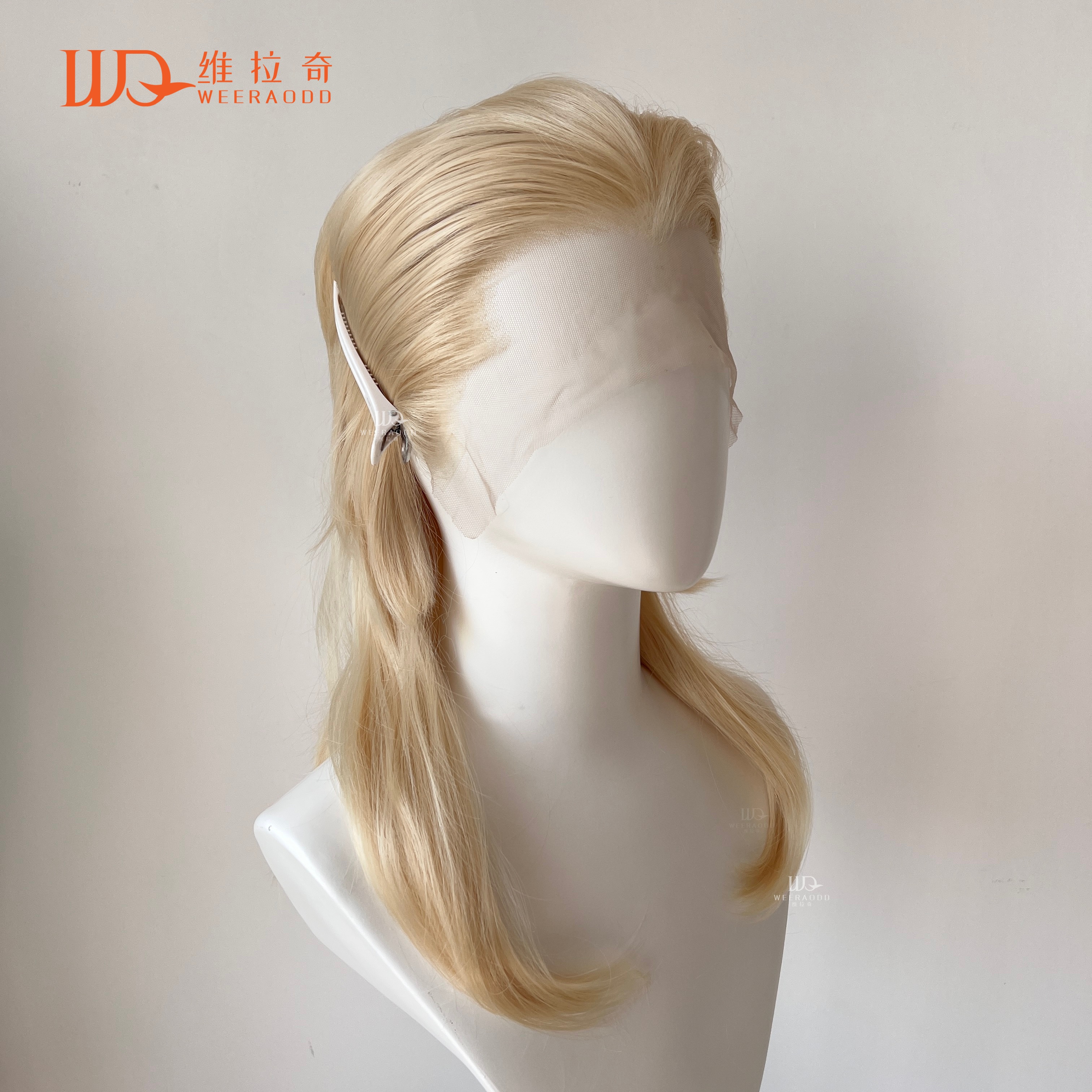 Wig Mullet Pirang Muda 16 Inci, Panjang Sebahu, Tanpa Lem, dengan Lace Front Ikat Tangan, Serat Tahan Panas untuk Wanita, Cosplay, Dai