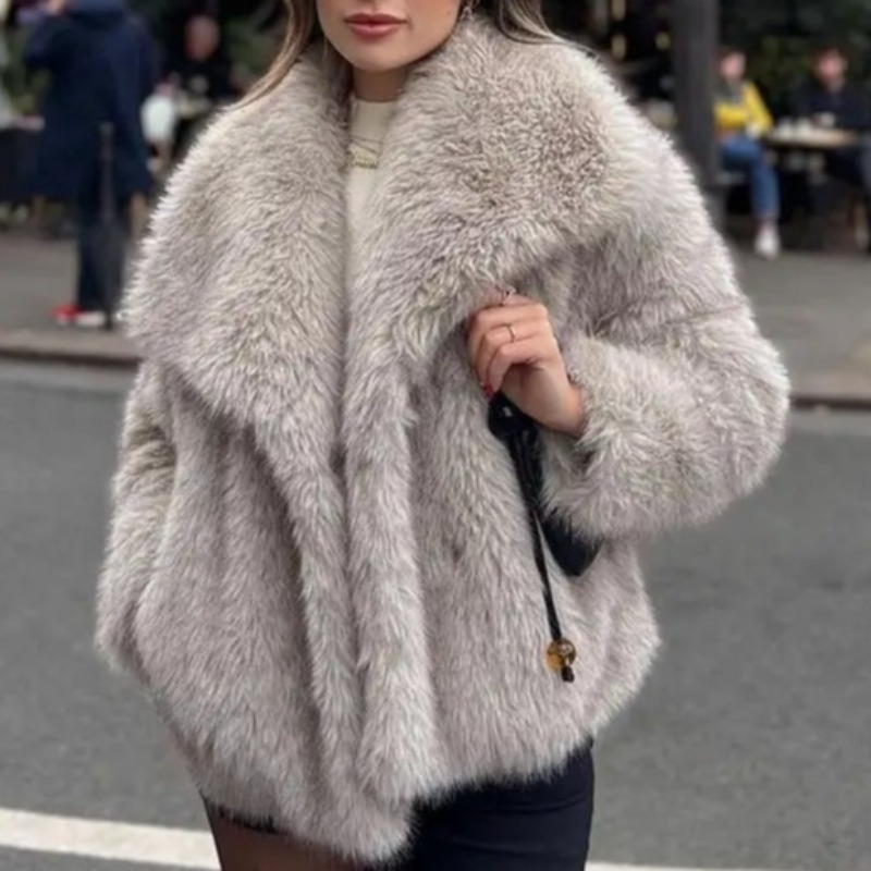 Abrigo de piel Artificial con cuello de piel europea y americana, abrigo corto de piel de zorro a la moda, ropa de mujer de felpa esponjosa