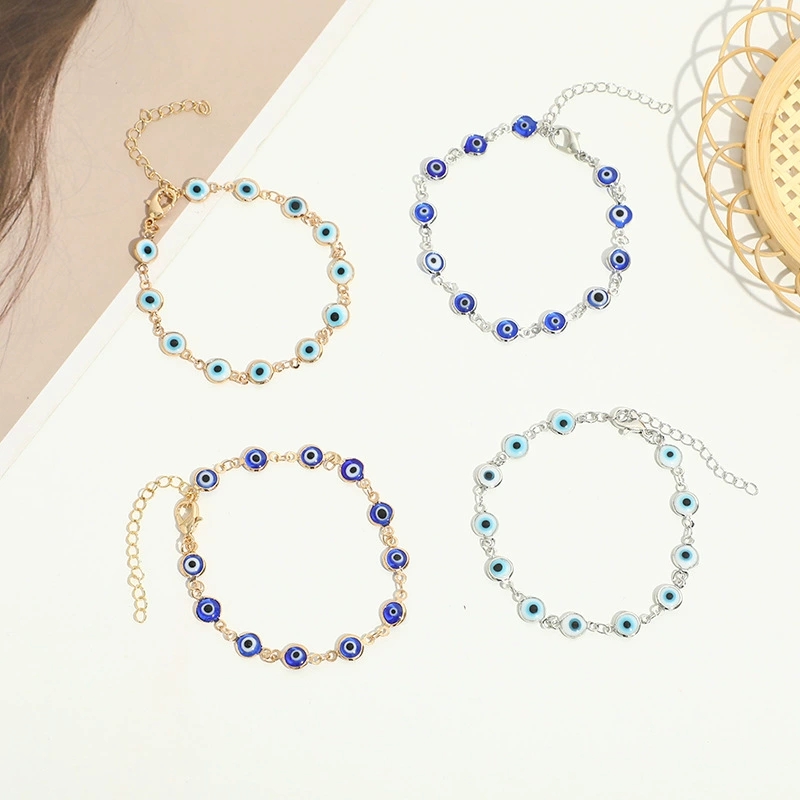 ใหม่ Gold Plated Blue Light Evil Eyes สร้อยข้อมือ Chain Link Chain ตุรกีตาสร้อยข้อมือสตรีแฟชั่นเครื่องประดับ