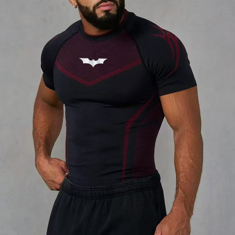 Maglia a Maniche Corte da Corsa Bat 2026 Primavera Autunno Nuova Collezione Uomo, Abbigliamento Fitness ad Asciugatura Rapida, Traspirante, Elasticizzata e Aderente