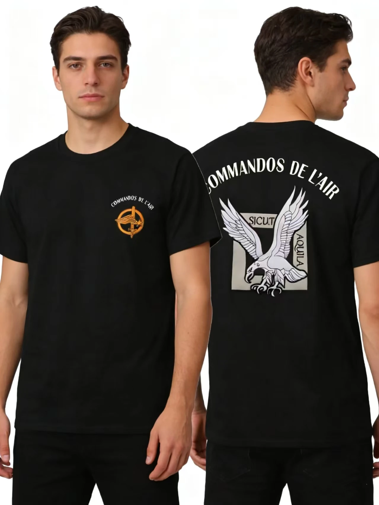 Commando-T-shirt van de Franse luchtmacht “Sicut Aquila” – Casual stijl met korte mouwen, accessoire voor militaire cultuur, zomerversie voor heren.
