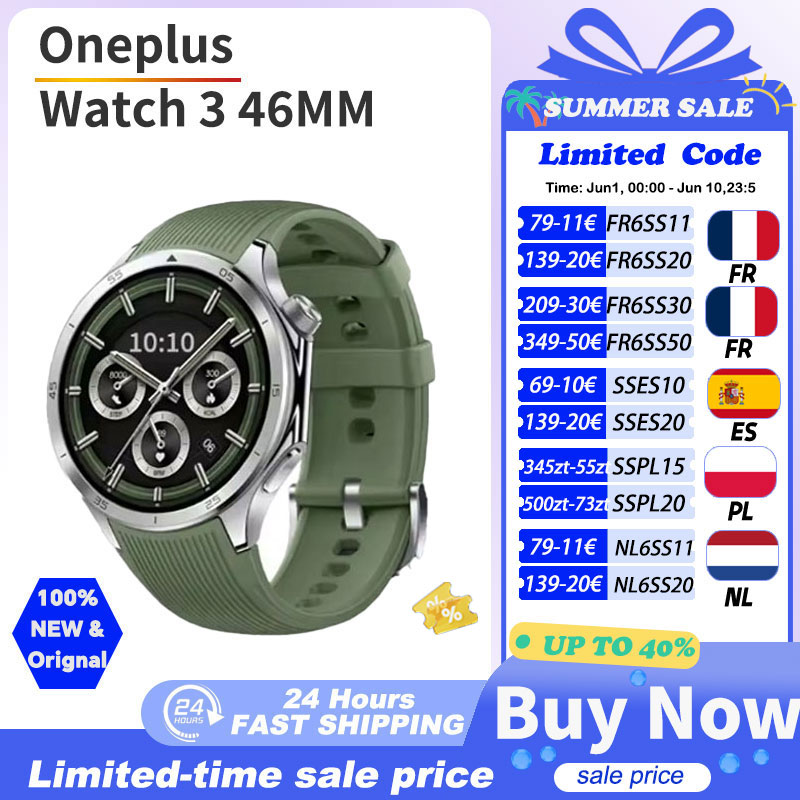 Versión Global OnePlus Watch 3 46mm, reloj inteligente OnePlus con pantalla AMOLED de 1.5 pulgadas, 32GB de memoria, Snapdragon W5, Wear OS de Google, IP68