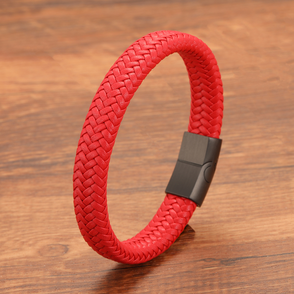 Coppia pop retrò Bracciale in pelle rosso blu per uomo e donna Accessori moda intrecciati a mano