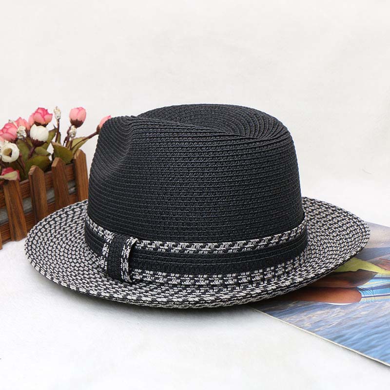 Topi Fedora Panama Jazz Vintage untuk Pria Wanita, Anyaman Kertas Campuran dengan Hiasan Anyaman, Pinggiran Pendek, Pelindung Matahari, Topi Trilby Jerami