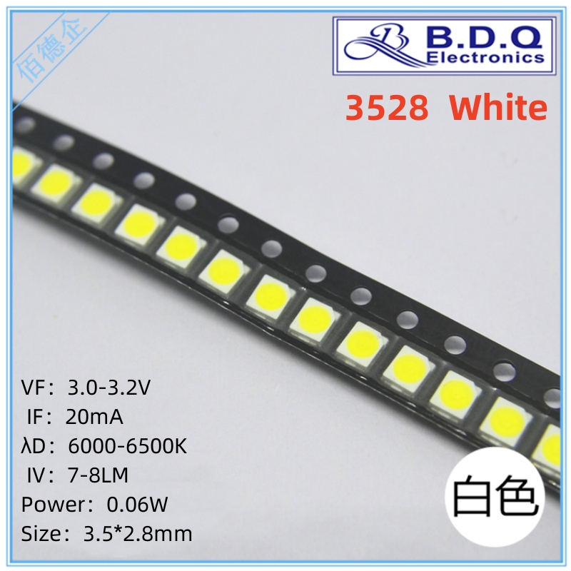 3528 blanco 7-8LM cuentas de lámpara LED SMD tamaño de luz LED 1210 diodo emisor de luz alta calidad brillante 100 Uds