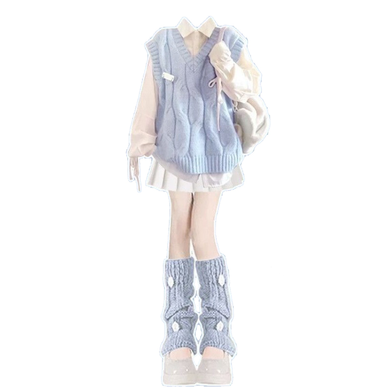 Robe de Style académie Dopamine japonaise et coréenne, ensemble de 3 gilet + chemise à cordon de serrage + jupes plissées blanches, nouvelle collection printemps automne 2025