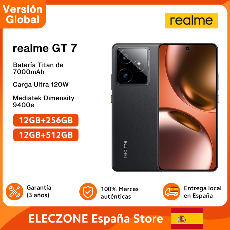 【Marca +】Versión global realme GT 7 5G AI Smartphone MTK Dimensity 9400e 6000nits Pro-Esports Display 7000 mAh Batería