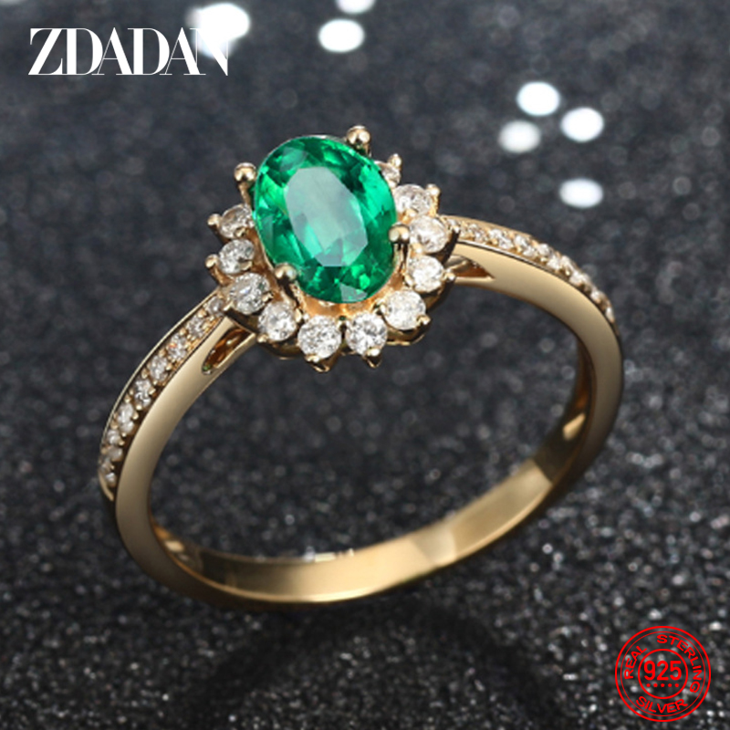 ZDADAN Anello regolabile in argento sterling 925 con smeraldo in oro 18 carati per gioielli da festa di moda per ragazze da donna