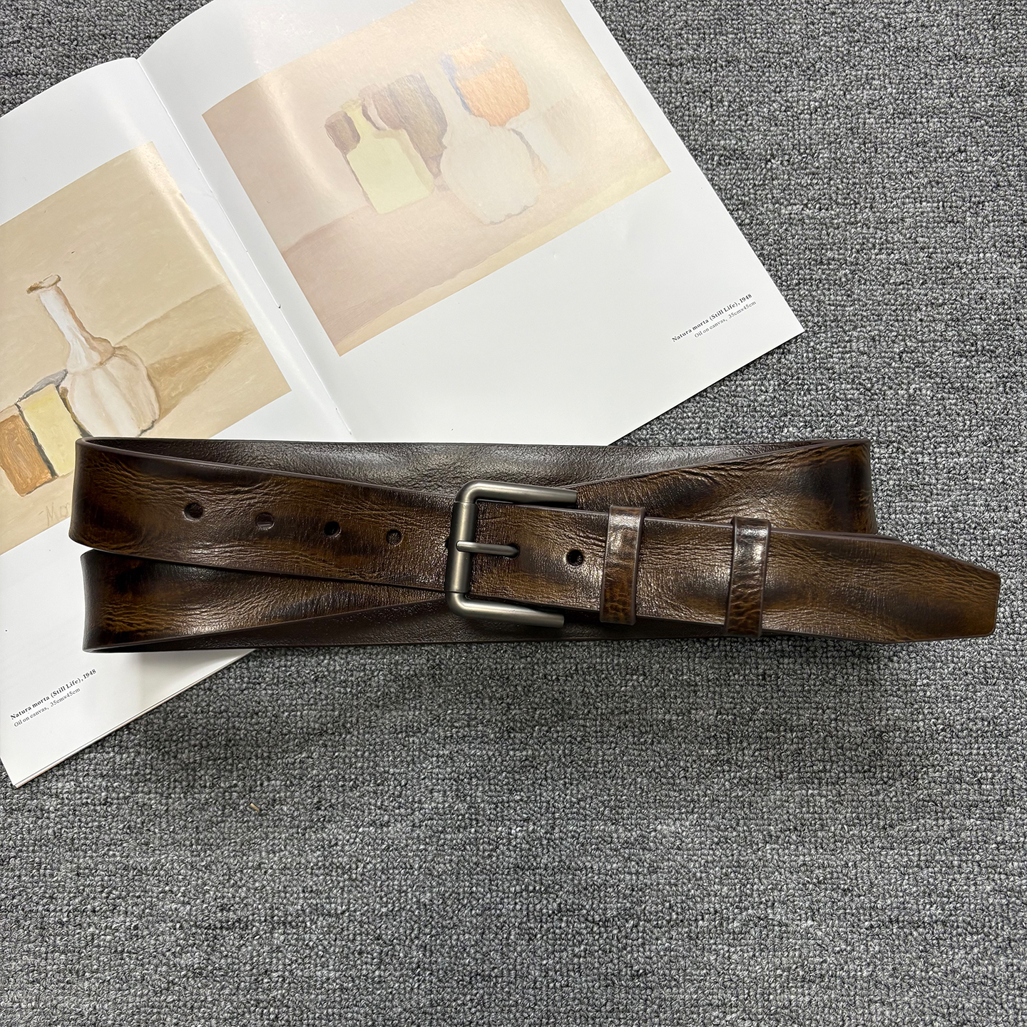 Ceinture à double boucle de style rétro, ceinture pour femme en cuir de vache véritable avec boucle en cuivre et passants à aiguilles pour un style décontracté polyvalent