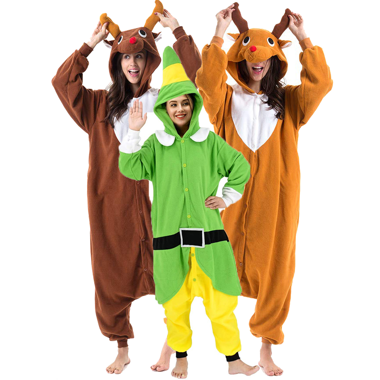 Onesieshow piyama kosplay Wanita Pria, piyama Cosplay kartun rusa dewasa, piyama Halloween Onesie untuk pesta dan pria