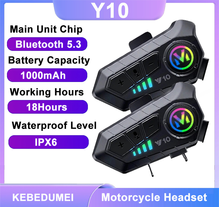 Y10 オートバイ用 Bluetooth 5.3 ヘルメットヘッドセット カラフルライト付き 防水ワイヤレスイヤホン ハンズフリーヘッドセット 防水