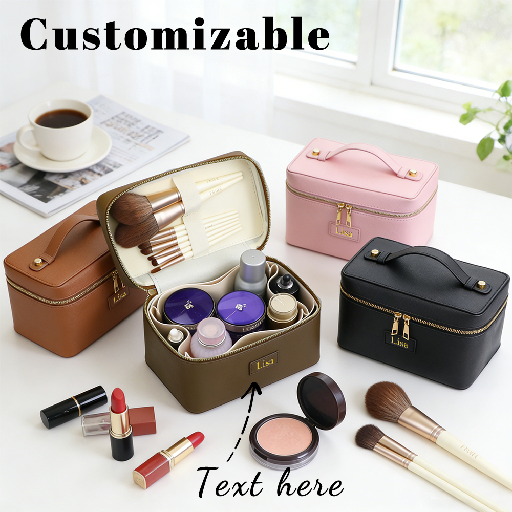 Neceser de cuero pu con nombre personalizado, con almacenamiento zonificado y neceser de gran capacidad para nuevos productos de otoño e invierno