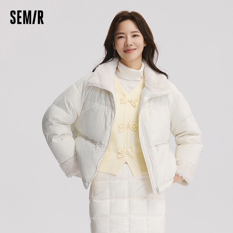 Semir-Chaqueta de plumón para mujer, abrigo holgado de lana de cordero de imitación, con cuello alto y textura, Color liso, invierno, 2024