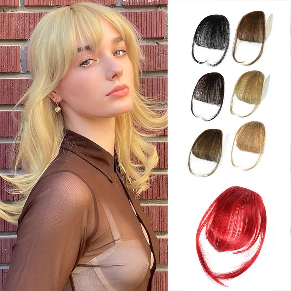 Extensiones de Cabello Sintético con Flequillo Transparente y Patillas, Postizos Naturales para Uso Diario y Fiestas