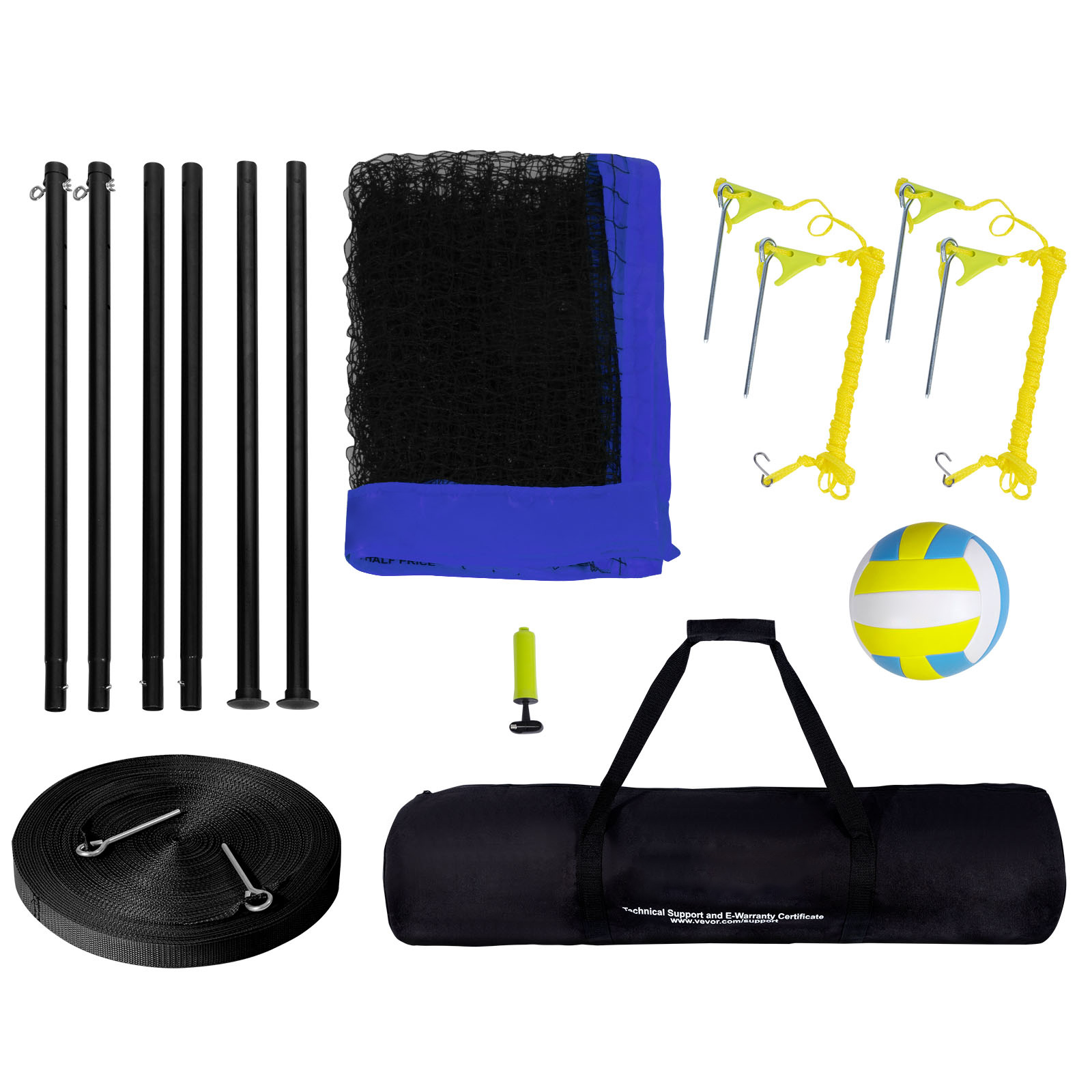 SucceBuy Outdoor Volleybal Netto Systeem In hoogte verstelbare stalen palen met PVC Volleybalpomp Draagtas voor strandgazon