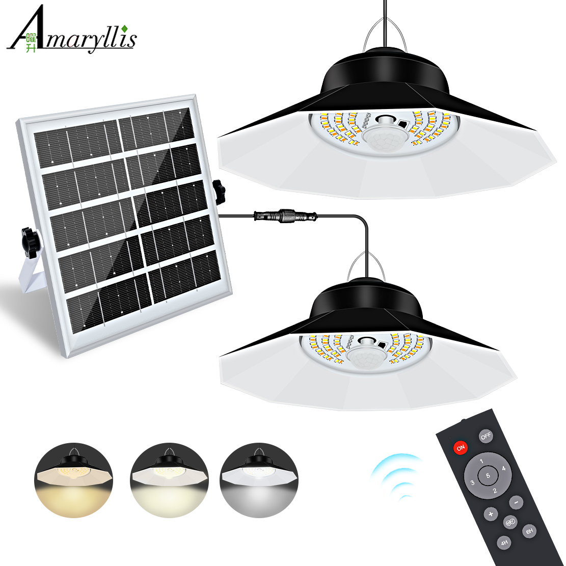 Solar Light Outdoor Indoor com 3 cores 4 modos de brilho Trabalho Dia e Noite Solar Powered Luzes pingente para Shed Garage Yard