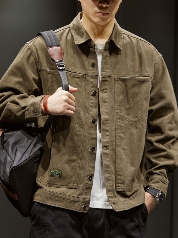 High-End American Retro Workwear Jacket Men's Loose Large Size Spring Casual Shirt Collar Coat Trendy Youthful Autumn Thickened