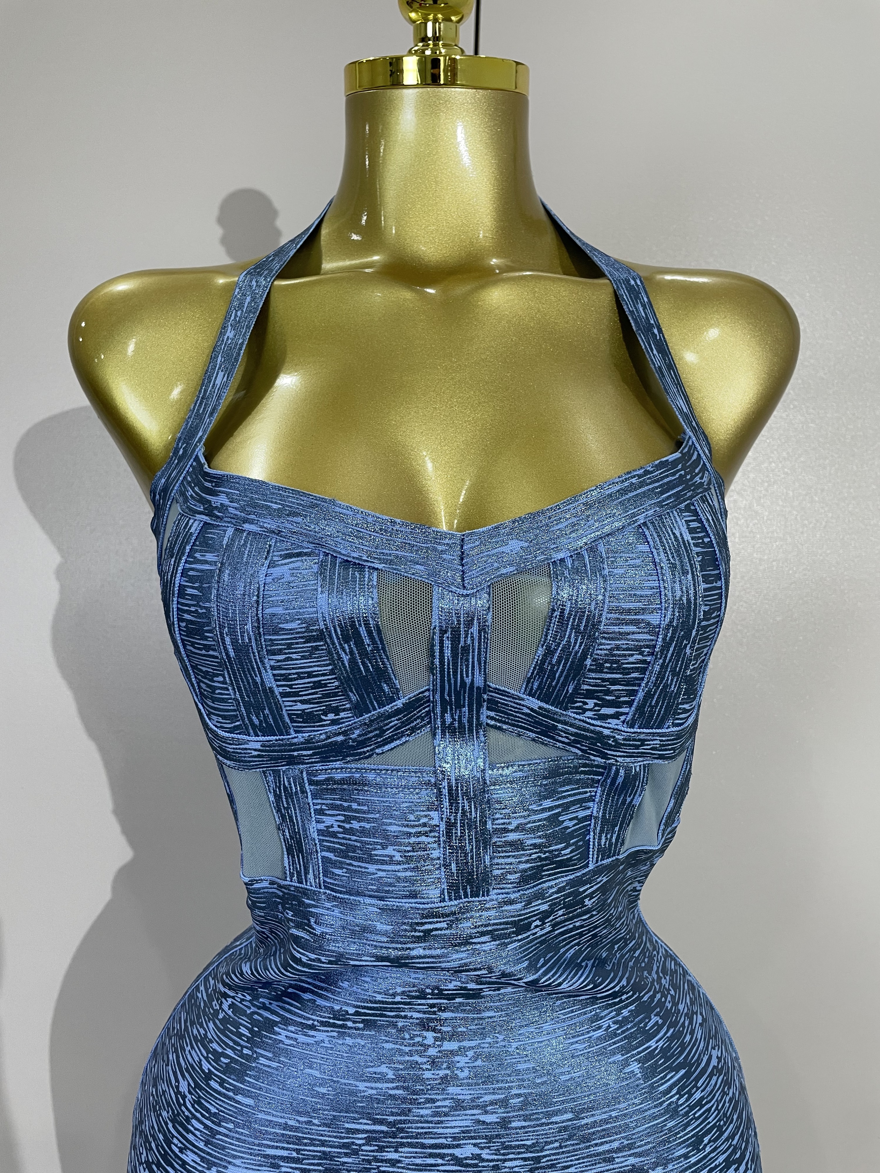 Vrouwen mouwloze blauwe bodycon bandage jurken celebrity elegante cocktail avondfeest club hoge kwaliteit verjaardag jurk vestidos