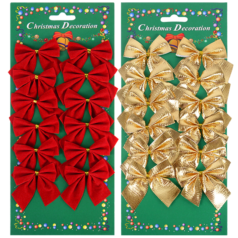 12/24szt Świąteczna kokardka Czerwone złoto Mini Choinka Kokardka Wisiorek Ozdoby do dekoracji wnętrz Navidad Nowy Rok Impreza DIY Prezenty