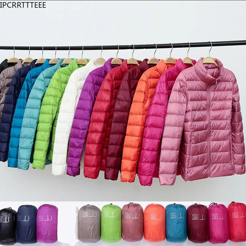 Chaqueta de plumón de pato de talla grande para mujer, chaqueta ultraligera de plumas, abrigo cortavientos para mujer