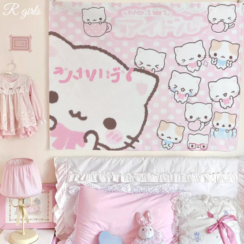 Tapeçarias super fofas de gatinhos, adoráveis ​​decorações de cabeceira para quarto e dormitório, tapeçarias de parede internas, decoração de casa