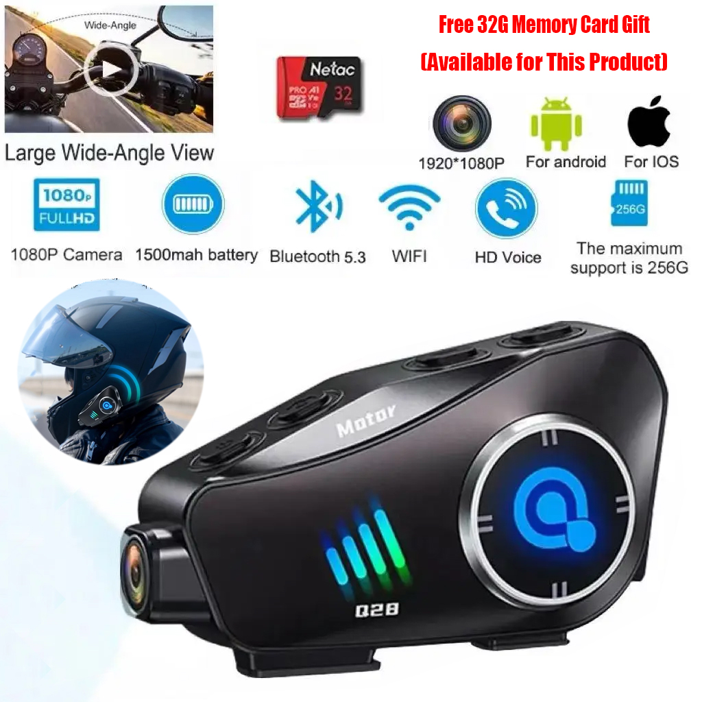 Fone de ouvido para capacete de motocicleta, bluetooth, bt5.3, com gravador de condução hd, câmera sem fio, 1080p, disco rígido, gravador de vídeo, chamada