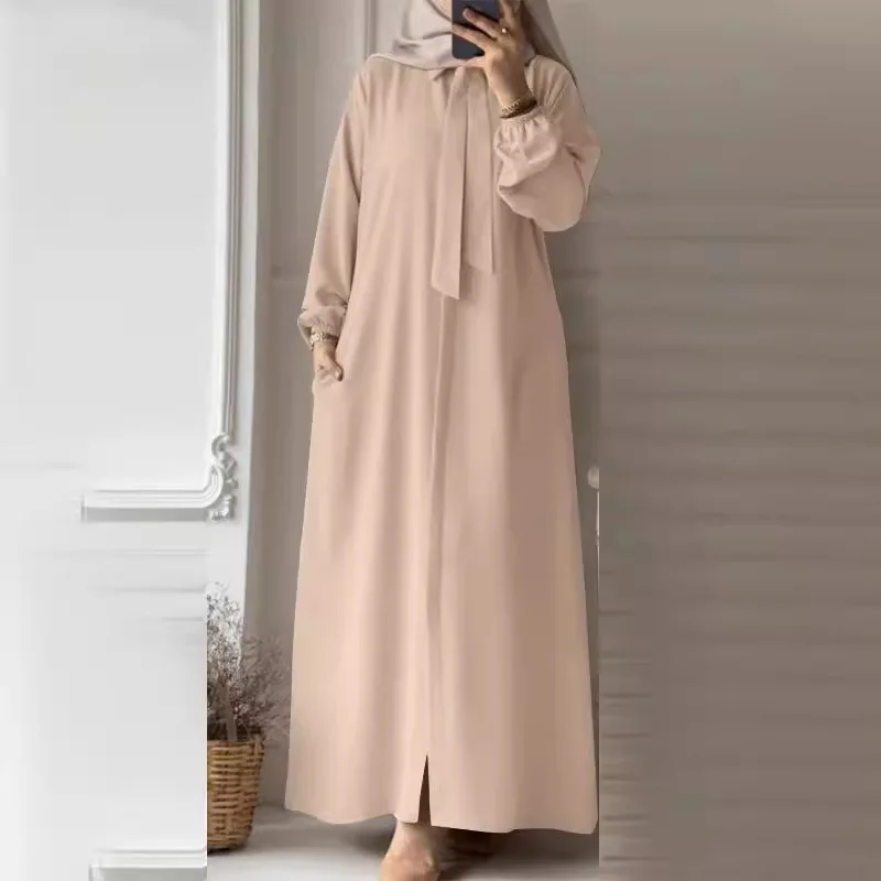 Vestido abaya de manga comprida para mulher muçulmana, roupas de manga comprida, manga comprida, vestido muçulmano, estilo dubai, moda