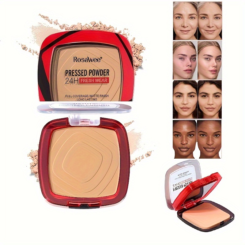 Matte geperste poederfoundation met volledige dekking en bladerdeegapplicator, 24 uur frisse slijtage Matte gewichtloze afwerkingspoedermake-up