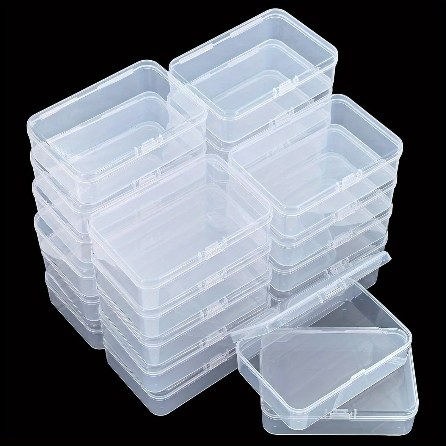 Mini cajas de almacenamiento organizadoras de plástico transparente, 24 Uds., con tapas con bisagras para cuentas, joyería y proyectos de manualidades, contenedor vacío Rectangular