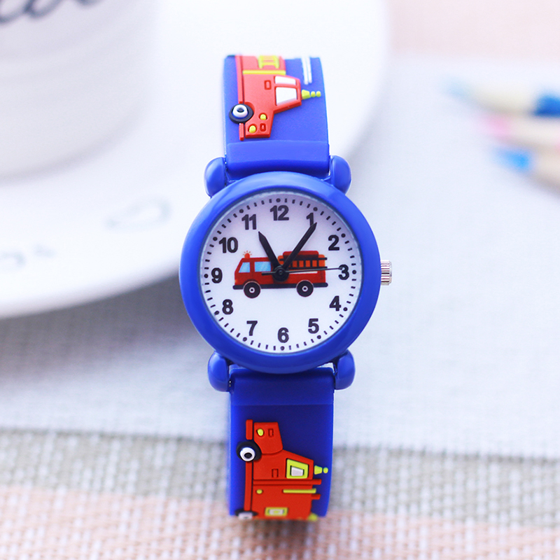 Pulseira de silicone para caminhão de bombeiros, pulseira e rosto de quartzo, crianças, meninos, meninas, homens, moda esportiva, à prova d'água para maiores de 3 anos