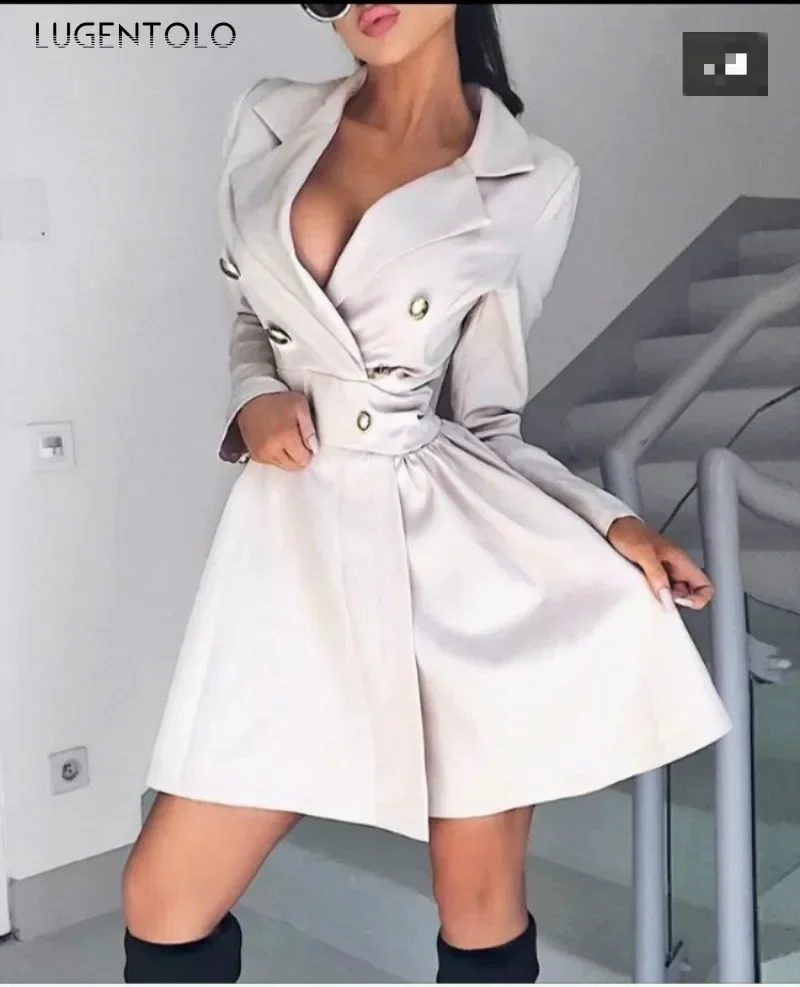 Vrouwen Sexy Mode Jurk Geul Nieuwe Double Breasted Solid Big Swing Lady Elegant Casual Slim Lente Herfst Korte Jassen
