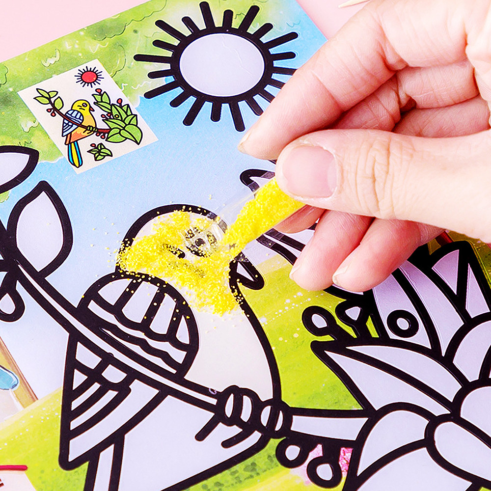 30 pezzi set di pittura con sabbia per bambini fai da te per bambini fatti a mano creativi con sabbia colorata che realizzano puzzle di cartoni animati per la scuola materna