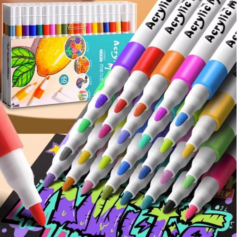 12-60 Farben Acryl-Marker-Stift-Set Malstift mit weicher Spitze für Kinder, Steinmalerei, Keramik, Glas, Holz, Stoffmalerei