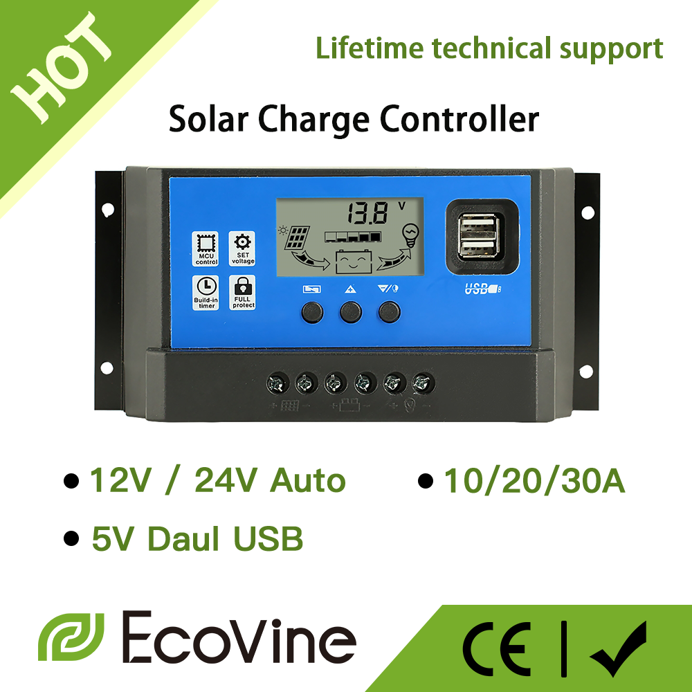 Kontroler ładowania panelu słonecznego 12V 24V PWM MPPT 10A 20A 30A Regulator ładowarki akumulatora samochodowego Wyjście USB 5V Max PV 50V DC