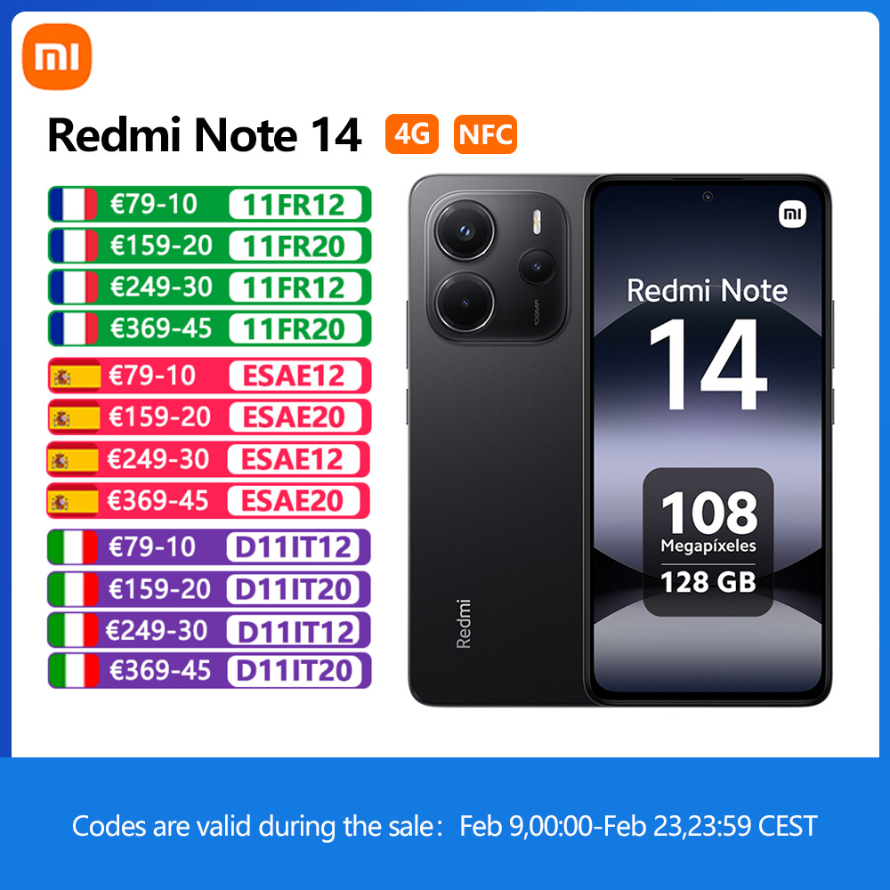 Xiaomi Redmi Note 14 4G NFC, tela AMOLED 6,67 ", câmera 108MP, tela 120Hz, bateria 5500 mAh, Carregador não incluído