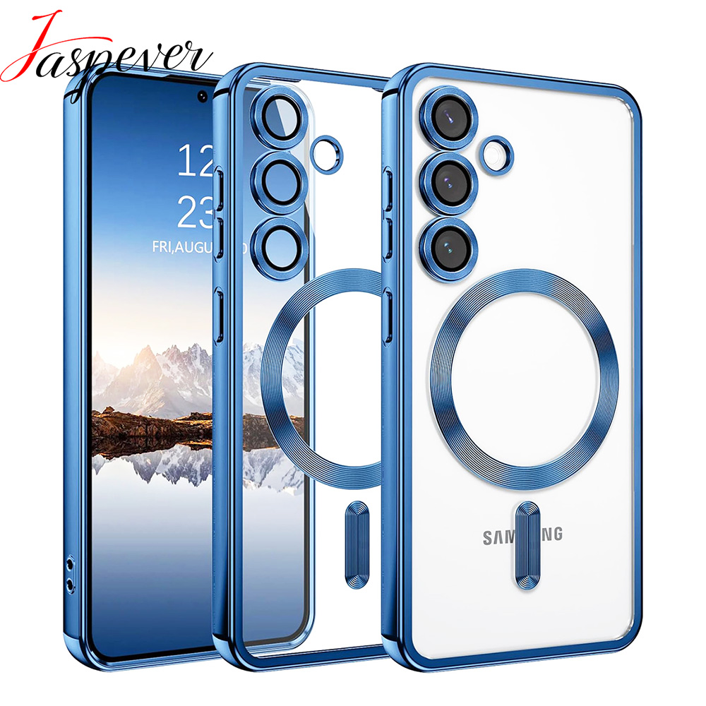 Funda magnética de lujo para Samsung Galaxy S25 Edge S24 S23 S21 FE Plus, funda de silicona con revestimiento Ultra brillante, transparente y suave