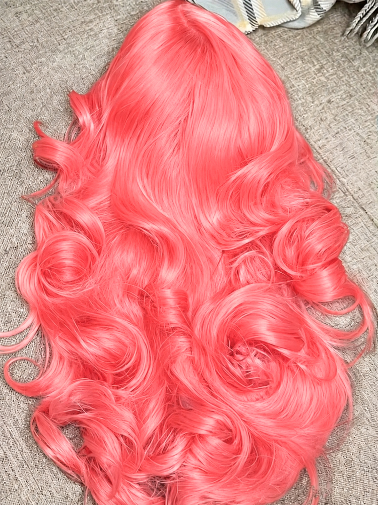 Pelucas de cabello humano ondulado rosa de 38 pulgadas, peluca frontal de encaje HD 13x6, pelucas de cabello humano de color rosa, ondas de agua, cosplay para mujeres