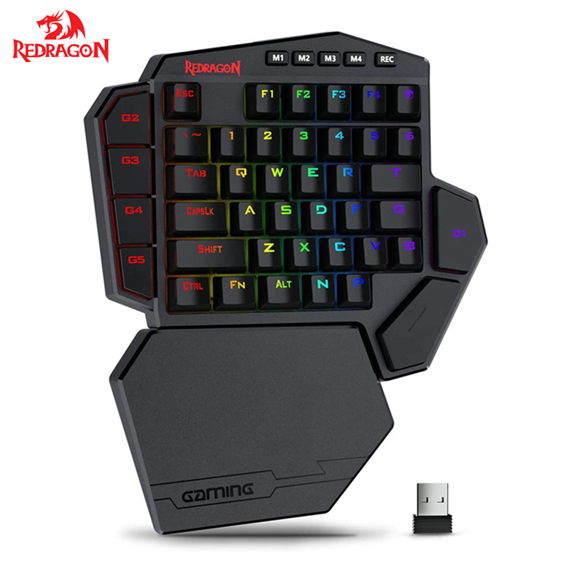 Redragon-Clavier mécanique sans fil à une main, poignées de clavier de jeu RVB, support de poignet amovible pour jeu PC, K585 DITI, 42 prédire, 2.4 mesurz