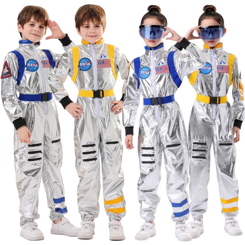 Kids Astronaut Costume Silver Astronaut Cosplay Fantasia Disguise Children Jumpsuit Spaceman Outfits Hallowee Carnival Suit